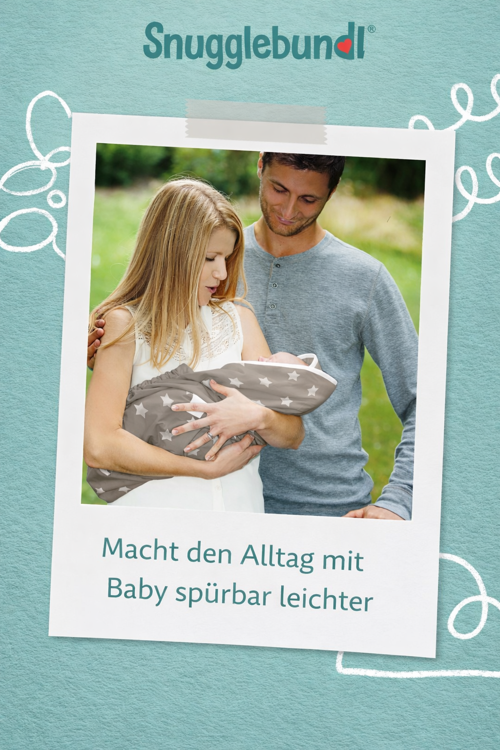 Babytragehilfe Snugglebundl von babydecke.de, biologische Baumwolle, einfaches Heben im Schlaf, Babywiegedecke, für Eltern und Hebammen