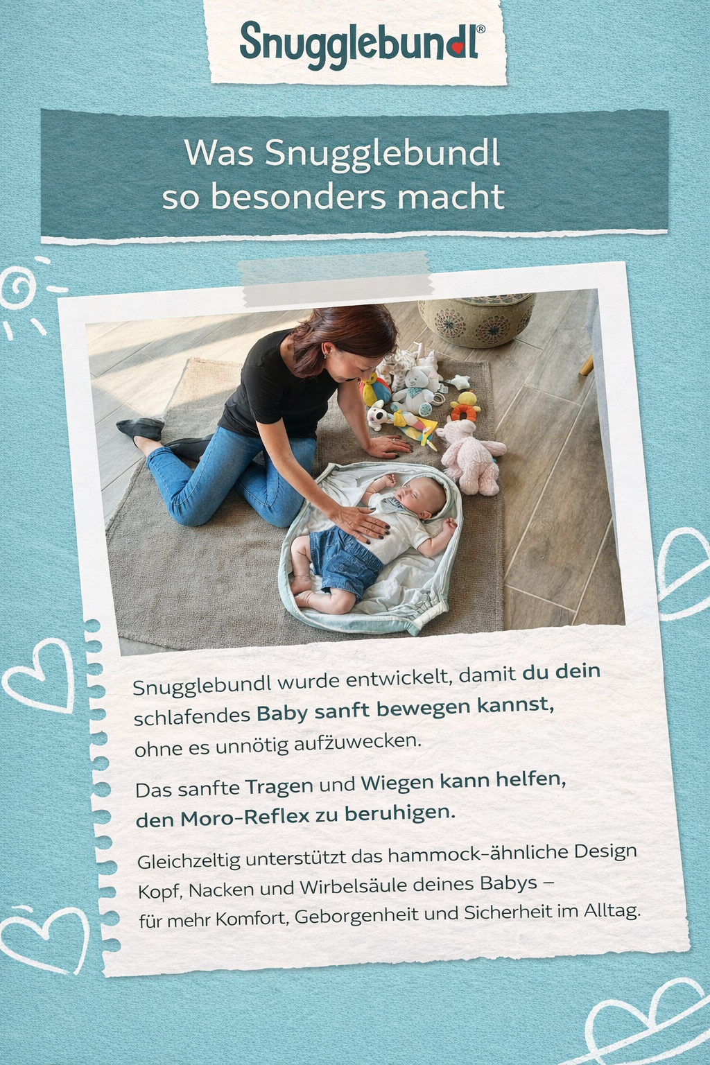 Baby-Snugglebundl von babydecke.de, bio Baumwolle, Babytragehilfe mit Griffen, ideal zum Heben, Legen und im Autositz.