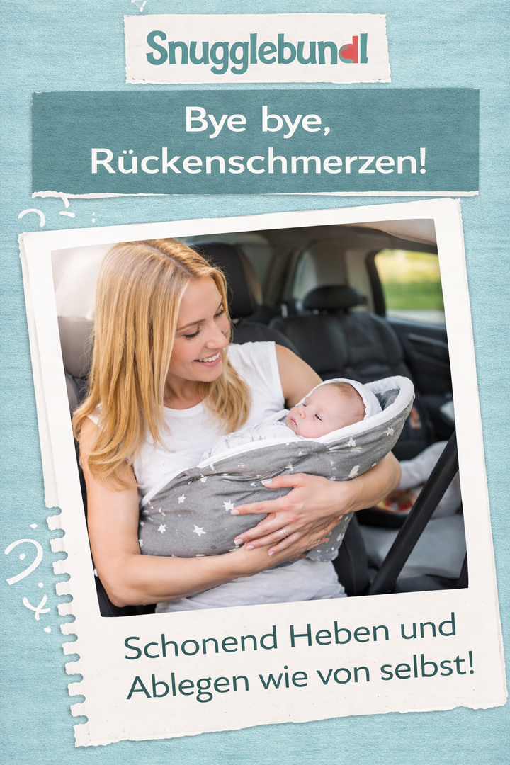 Snugglebundl Babytragehilfe mit Griffen aus Bio-Baumwolle, weiche Babywiegedecke für schlafendes Baby, geeignet für Autositz und Zuhause.