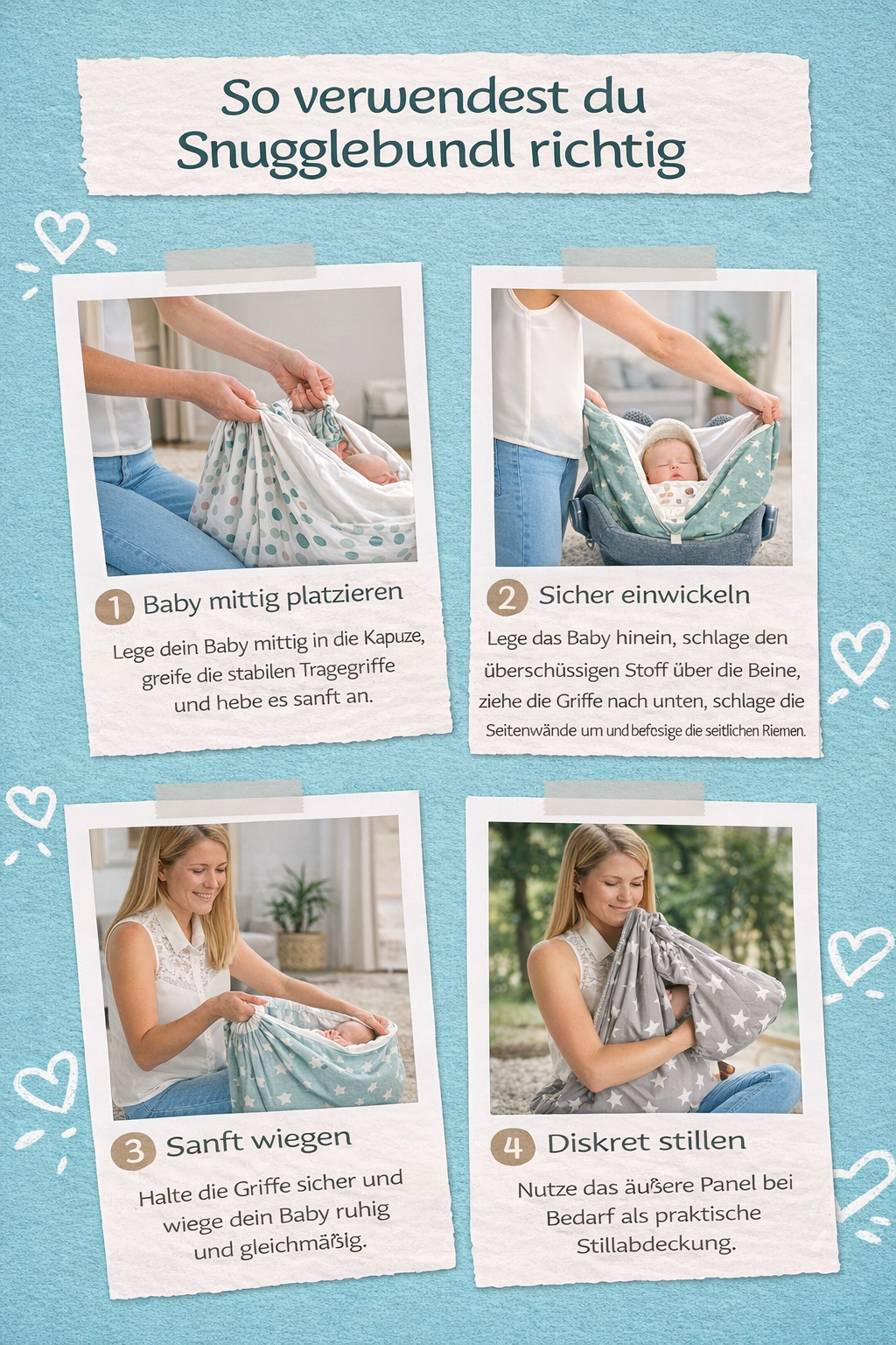 Babydecke von babydecke.de, Snugglebundl mit Namen, weiche Bio-Baumwolle, Babytragehilfe mit Griffen zum einfachen Hochheben im Schlaf.