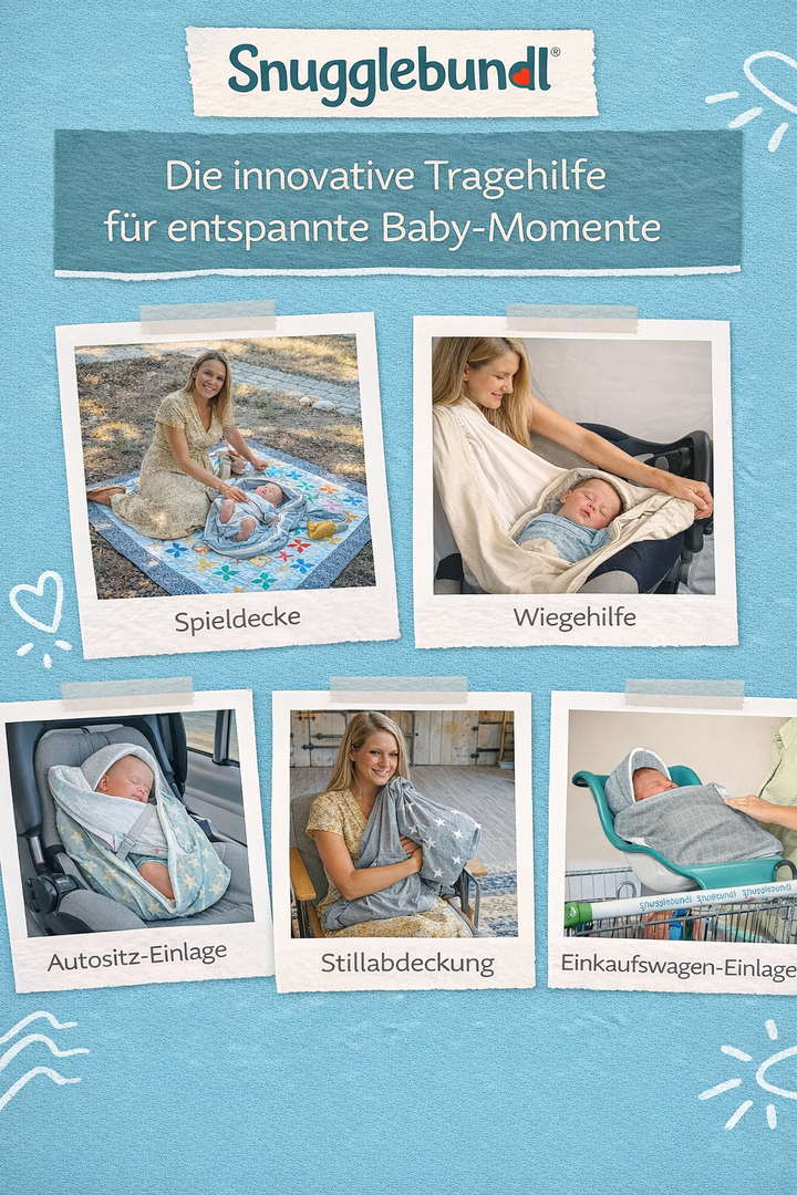 Babydecke.de Snugglebundl Babytragehilfe mit Griffen, aus Bio-Baumwolle, zum einfachen Hochheben und Legen im Schlaf, Babyschlafdecke