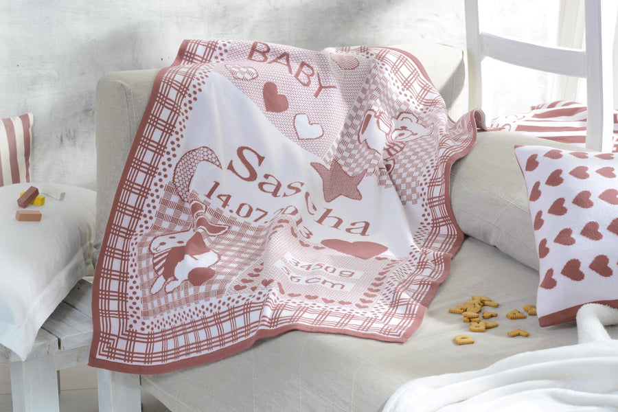 Babydecke Kuschelmich mit Namen in der Farbe Puder und aus 100% Bio Baumwolle
