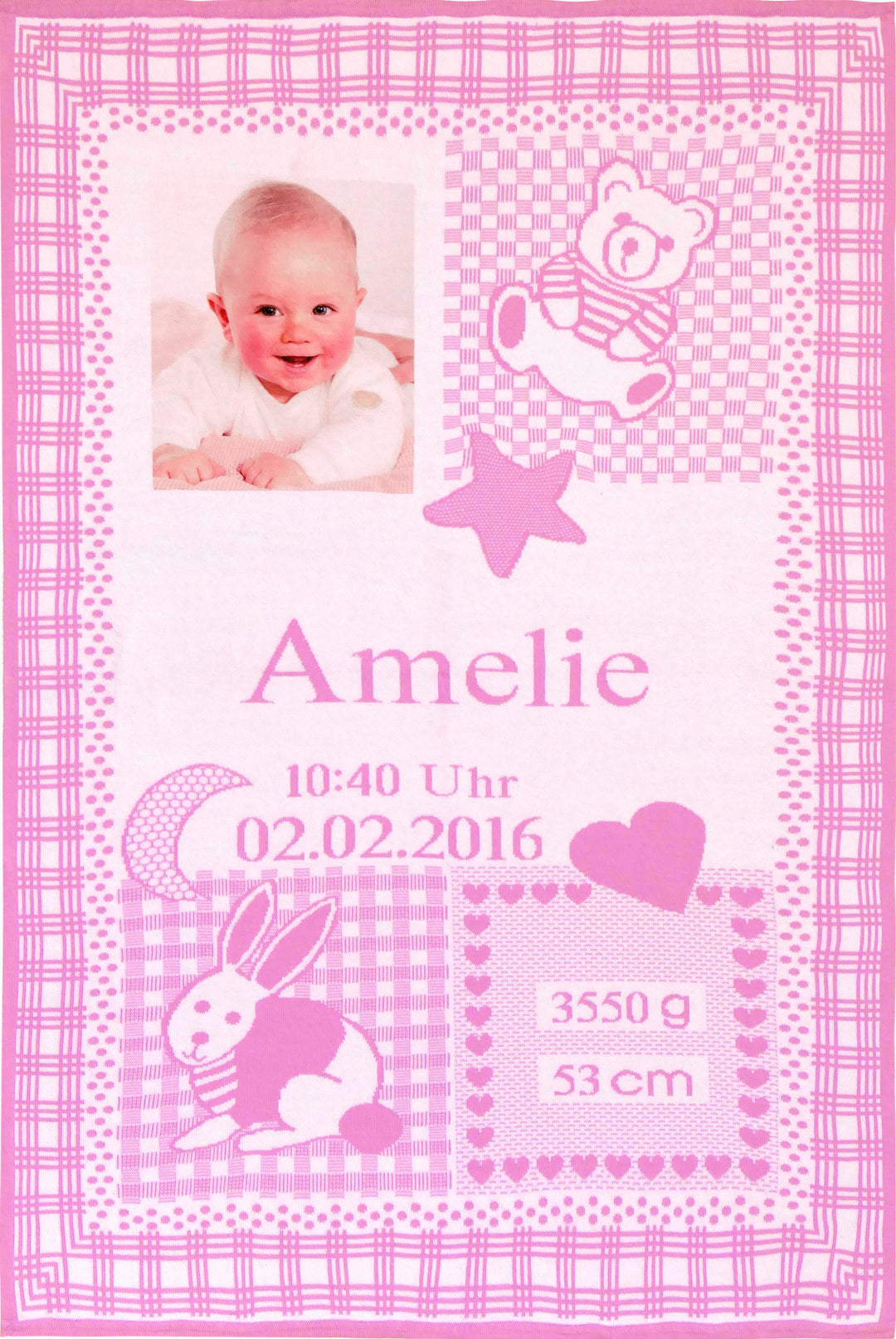 Foto Babydecke KUSCHELMICH mit Namen in Rosa aus 100% Bio Baumwolle