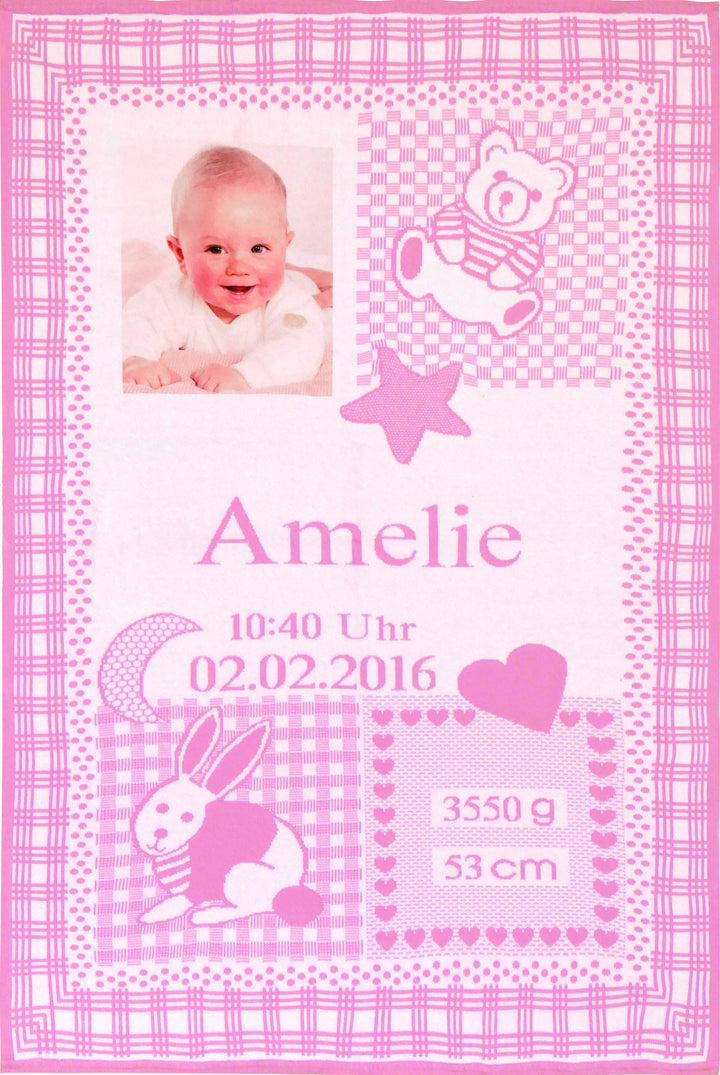 Foto Babydecke KUSCHELMICH mit Namen in Rosa aus 100% Bio Baumwolle