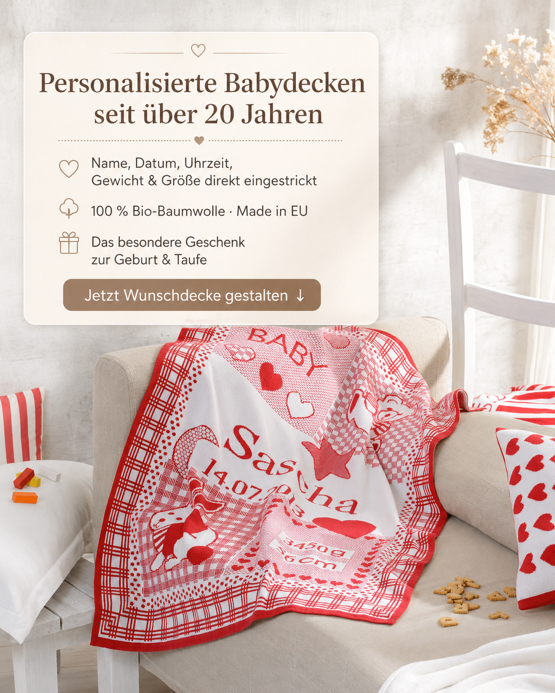 KUSCHELMICH BIO Baumwoll Babydecke mit Namen
